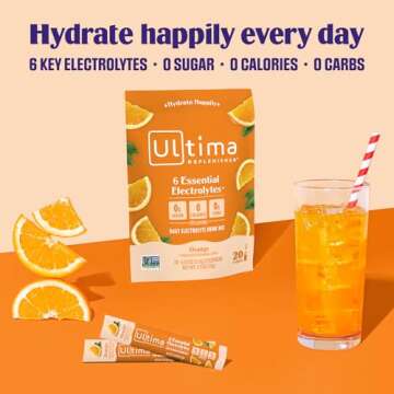 Ultima Replenisher Daily Electrolyte Powder Drink Mix – Orange, 20 Stickpacks – Hydration Packets with 6 Key Electrolytes and Trace Minerals – Keto Friendly, Vegan, Non-GMO and Sugar-Free
