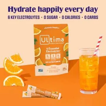 Ultima Replenisher Daily Electrolyte Powder Drink Mix – Orange, 20 Stickpacks – Hydration Packets with 6 Key Electrolytes and Trace Minerals – Keto Friendly, Vegan, Non-GMO and Sugar-Free