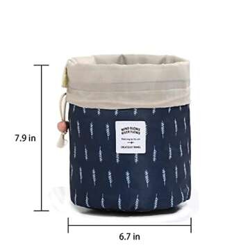INVODA Cosmetic Bag Barrel Makeup Bag for Women and Girls Portable Drawstring Toiletry Bag Soft Coll...