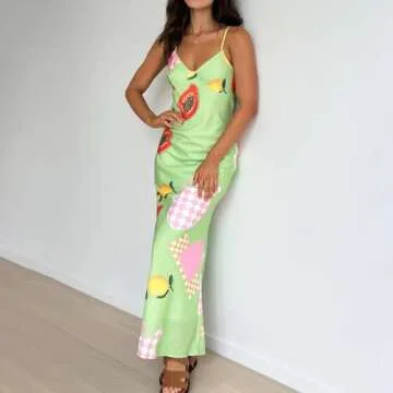 Spaghetti Straps Summer Maxi Dress for Women in Mint