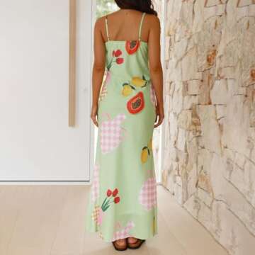 Owl's-Yard Women's Spaghetti Straps Slip Fishtail Dress Fruit Print Swing Dress Summer Casual Maxi Dress (A-Mint, S)