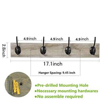 Sageme Wall Mounted Coat Rack, Wooden Entryway Vintage Rustic Coat Rack Hat Hanger Rack Zinc die-cas...