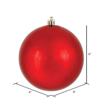 Vickerman 6" Red Shiny Ball Ornament - Red - 4-Pack - Holiday Decorations - Red Christmas Decoration...