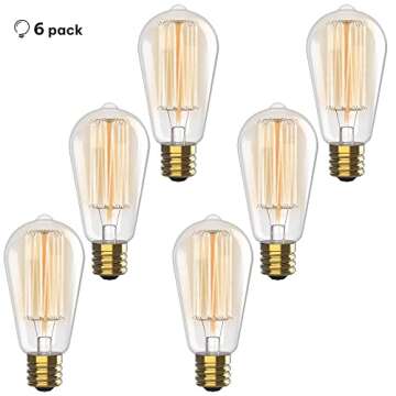 Vintage Edison Incandescent Light Bulbs - 6-Pack 60W, E26/E27, Dimmable 2100K Antique Filament Lamp - ST64 Squirrel Design for Indoor & Outdoor Use