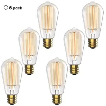 Vintage Edison Incandescent Light Bulbs - 6-Pack 60W, E26/E27, Dimmable 2100K Antique Filament Lamp - ST64 Squirrel Design for Indoor & Outdoor Use