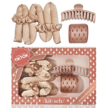 Kitsch Satin Heatless Hair Styling Gift Set - 5pc Set of Satin Heatless Curling Set, Ceramic Thermal...