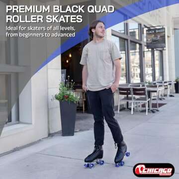CHICAGO Skates Premium Black Quad Roller Skates for Boys and Men Beginners Classic Adjustable High-T...