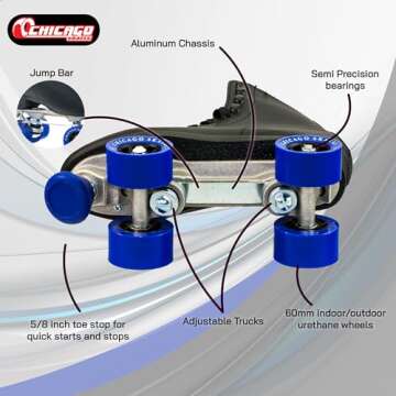 CHICAGO Skates Premium Black Quad Roller Skates for Boys and Men Beginners Classic Adjustable High-Top Design for Indoor or Outdoor Skates and Roller Derby