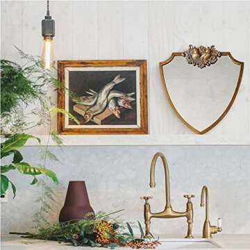 Vintage Home Decor Mirror, Baroque Iron Wall Mirror, Shield Vanity Mirror for Bedroom, Living Room, ...