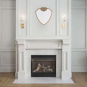 Vintage Home Decor Mirror, Baroque Iron Wall Mirror, Shield Vanity Mirror for Bedroom, Living Room, Hallway, Entrance, 23''X24'', Copper