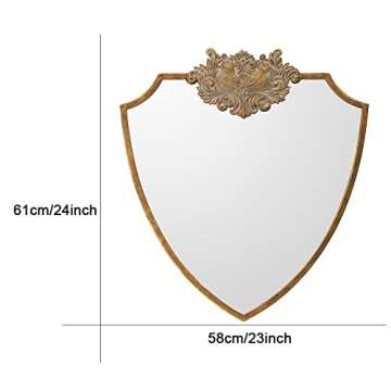 Vintage Home Decor Mirror, Baroque Iron Wall Mirror, Shield Vanity Mirror for Bedroom, Living Room, Hallway, Entrance, 23''X24'', Copper