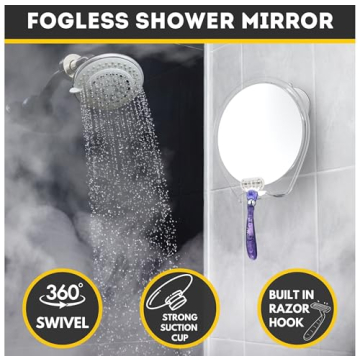 Fogless Shower Mirror with Suction & Razor Holder