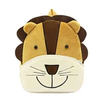Ladyzone Toddler Backpack Zoo Animals Backpacks Cute Plush Bag Cartoon 10" Preschool Book Bag For 2+ Years Girls Boys (Lion)