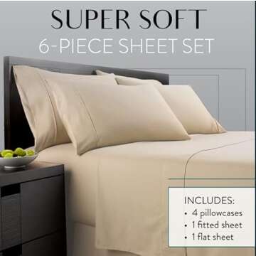 King Sheet Set 6 Piece Hotel Quality Bed Sheet w/ 4 Pillowcases - Microfiber Sheet Sets with Deep Po...