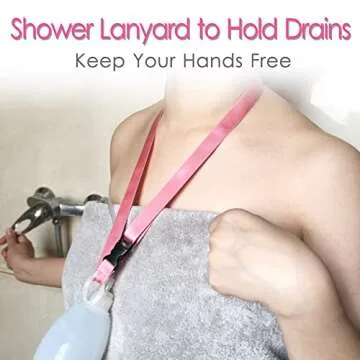 Drain Lanyard for Shower After Mastectomy, Shower Lanyard for Drains After Tummy Tuck, JP Drain Lanyard Holder for After Breast Surgery Drainage Bulb, Pink (Pack of 2)