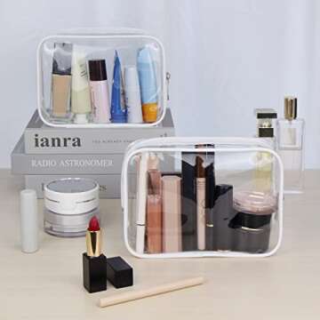 Wedama TSA Approved Toiletry Bag, Cosmetic Bags 3 Pack with Zipper Carry on Airline Airport Travel Accessories, PVC Makeup Bags for Travel, Quart Size Travel Bags for Men and Women-White