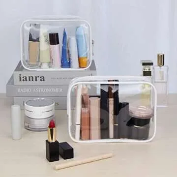 Wedama TSA Approved Toiletry Bag, Cosmetic Bags 3 Pack with Zipper Carry on Airline Airport Travel Accessories, PVC Makeup Bags for Travel, Quart Size Travel Bags for Men and Women-White