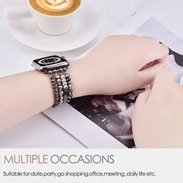 MOFREE Beaded Bracelet Compatible with Apple Watch Band 40mm/38mm/41mm/42mm(Series10) 9/8/7/SE/6/5/4/3/2/1 Women Fashion Handmade Elastic Stretch Strap for iWatch Bands Replacement Blue/Dark Grey