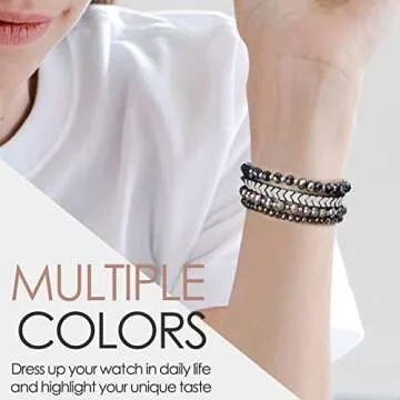 MOFREE Beaded Bracelet Compatible with Apple Watch Band 40mm/38mm/41mm/42mm(Series10) 9/8/7/SE/6/5/4/3/2/1 Women Fashion Handmade Elastic Stretch Strap for iWatch Bands Replacement Blue/Dark Grey