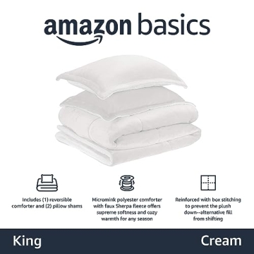 Amazon Basics Micromink Sherpa King Comforter Ultra-Soft Cream