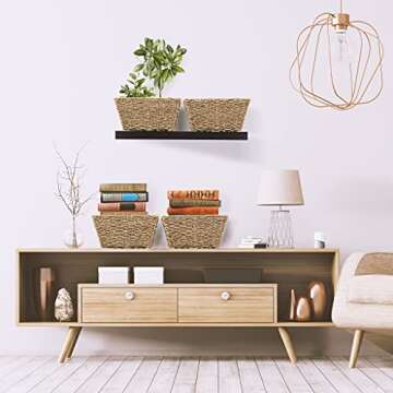 Sorbus Woven Wicker Storage Baskets for Organizing, Seagrass Closet Organizer Bins, Organization Storage Bins for Living Room, Bathroom Towels, Kitchen Pantry Cabinet, Bedroom, Handmade 4-PACK