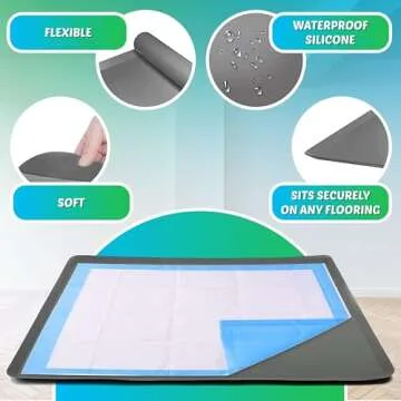 TidyFriend Dog Pad Holder Tray 36 x 36 Inches Training Pads – Silicon Wee Wee Pad Holder, No Spill Pee Pad Holder for Dogs - Easy to Clean and Store Perfect for Dog Potty Tray (Grey)