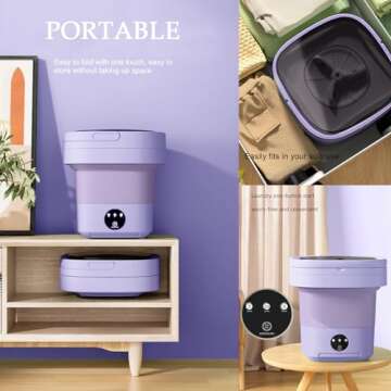 Portable washing machine,Mini Washer,8L upgraded large capacity foldable Washer.Deep cleaning of underwear, baby clothes and other small clothes.Suitable for apartments, dormitories, hotels (Purple)