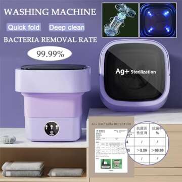 Portable washing machine,Mini Washer,8L upgraded large capacity foldable Washer.Deep cleaning of underwear, baby clothes and other small clothes.Suitable for apartments, dormitories, hotels (Purple)