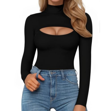 MANGOPOP Women's Fleece Lined Long Sleeve Bodysuit