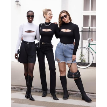 MANGOPOP Women's Fleece Lined Long Sleeve Bodysuit