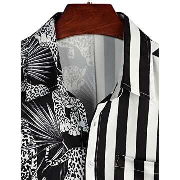 VATPAVE Mens Hawaiian Flamingo Shirts Casual Tropical Short Sleeve Button Down Shirt Summer Beach Shirts X-Large Black Leopard Tropical