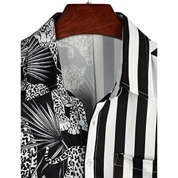 VATPAVE Mens Hawaiian Flamingo Shirts Casual Tropical Short Sleeve Button Down Shirt Summer Beach Shirts X-Large Black Leopard Tropical