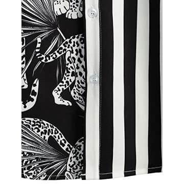 VATPAVE Mens Hawaiian Flamingo Shirts Casual Tropical Short Sleeve Button Down Shirt Summer Beach Shirts X-Large Black Leopard Tropical