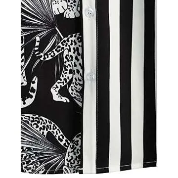 VATPAVE Mens Hawaiian Flamingo Shirts Casual Tropical Short Sleeve Button Down Shirt Summer Beach Shirts X-Large Black Leopard Tropical