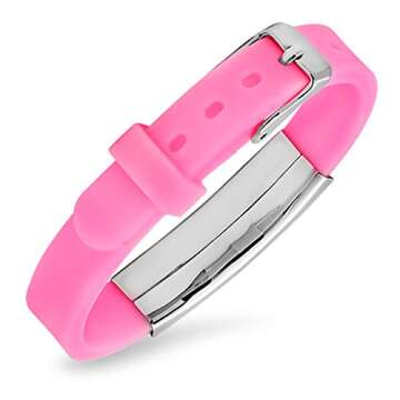 LiFashion LF Womens Stainless Steel Silicone Sos TYPE 1 DIABETES Medical ID Adjustable Bracelet Pink Rubber Health Alert Wristband Monitoring Awareness for Outdoor Emergency