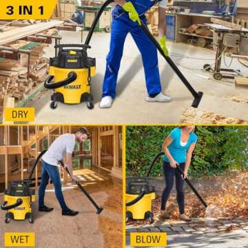 DEWALT DXV05P 5 Gallon Poly Wet/Dry Vac, 4 Peak HP Shop Vacuums with Attachments, Powerful Suction, 1-7/8" Hose, DXV05P, Yellow