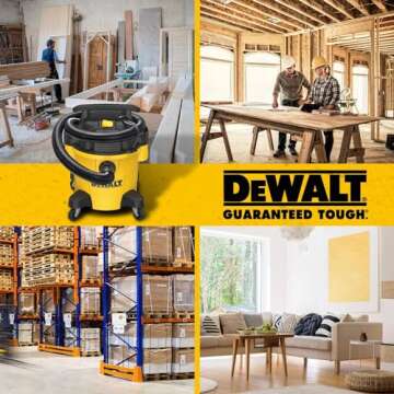 DEWALT DXV05P 5 Gallon Poly Wet/Dry Vac, 4 Peak HP Shop Vacuums with Attachments, Powerful Suction, 1-7/8" Hose, DXV05P, Yellow
