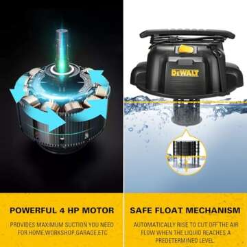 DEWALT DXV05P 5 Gallon Poly Wet/Dry Vac, 4 Peak HP Shop Vacuums with Attachments, Powerful Suction, 1-7/8" Hose, DXV05P, Yellow