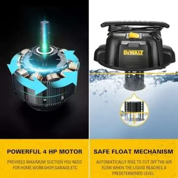 DEWALT DXV05P 5 Gallon Poly Wet/Dry Vac, 4 Peak HP Shop Vacuums with Attachments, Powerful Suction, 1-7/8" Hose, DXV05P, Yellow