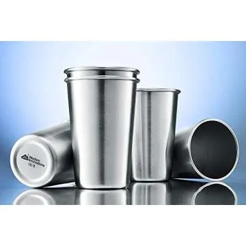 16 Ounce Stainless Steel Pint Cups - Stackable Pint Cup Tumblers For Travel – Metal Cups For Drinking Outdoors - 16 Oz Reusable Steel Cups - 5 Pack