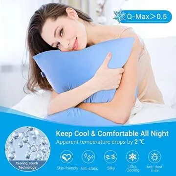 LUXEAR Cooling Pillow Cases, 2 Pack Stretch Arc-Chill Q-max 0.55 Cool Pillowcases Fit Standard & Queen Size Pillows, Breathable Silky Summer Pillow Cover for Hair Skin Hot Sleeper Night Sweat - Blue