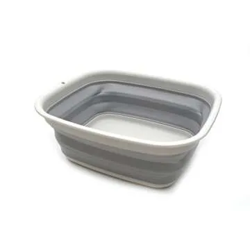 SAMMART 9.45L (2.5 Gallon) Collapsible Tub - Foldable Dish Tub - Portable Washing Basin - Space Saving Plastic Washtub (Grey, M)