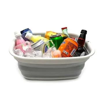 SAMMART 9.45L (2.5 Gallon) Collapsible Tub - Foldable Dish Tub - Portable Washing Basin - Space Saving Plastic Washtub (Grey, M)