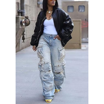 Y2K Distressed Cargo Jeans for Women - Trendy Fashion