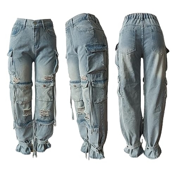 Y2K Distressed Cargo Jeans for Women - Trendy Fashion