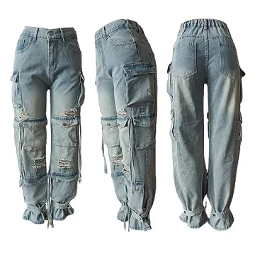 Y2K Distressed Cargo Jeans for Women - Trendy Fashion