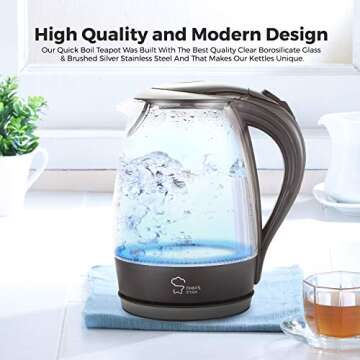 Chef's Star Electric Glass Kettle Tea Kettle Electric Water Kettle with Swivel Base Fast Boiling Automatic Shut Off and Cordless Hot Water Dispenser Electric Kettle Tea Pot Water Heater 57 Oz