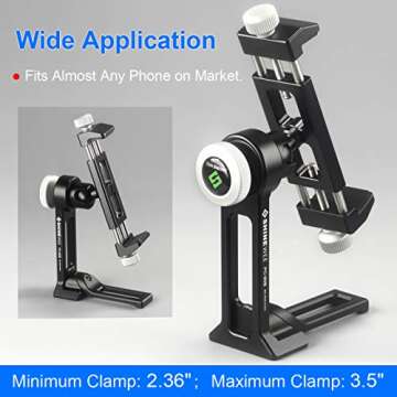 SHINEWEE Metal Phone Tripod Mount Adapter, Phone Holder with Arca Swiss Dovetail and 1/4" Screw Mount,Vertical & Horizonta Rotate,Foldable Stand, Fits iPhone and Android Cell Phone