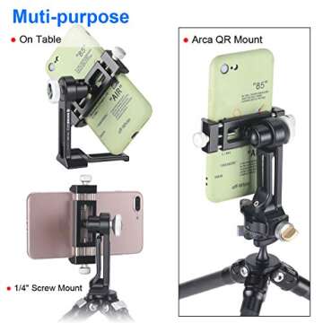 SHINEWEE Metal Phone Tripod Mount Adapter, Phone Holder with Arca Swiss Dovetail and 1/4" Screw Mount,Vertical & Horizonta Rotate,Foldable Stand, Fits iPhone and Android Cell Phone