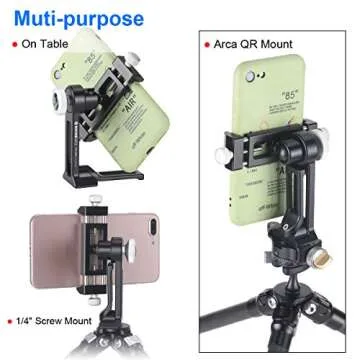 SHINEWEE Metal Phone Tripod Mount Adapter, Phone Holder with Arca Swiss Dovetail and 1/4" Screw Mount,Vertical & Horizonta Rotate,Foldable Stand, Fits iPhone and Android Cell Phone
